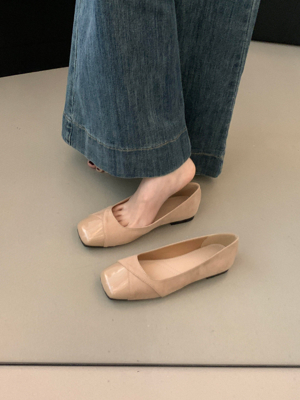 Französische Flachschuhe mit Chunky Absatz