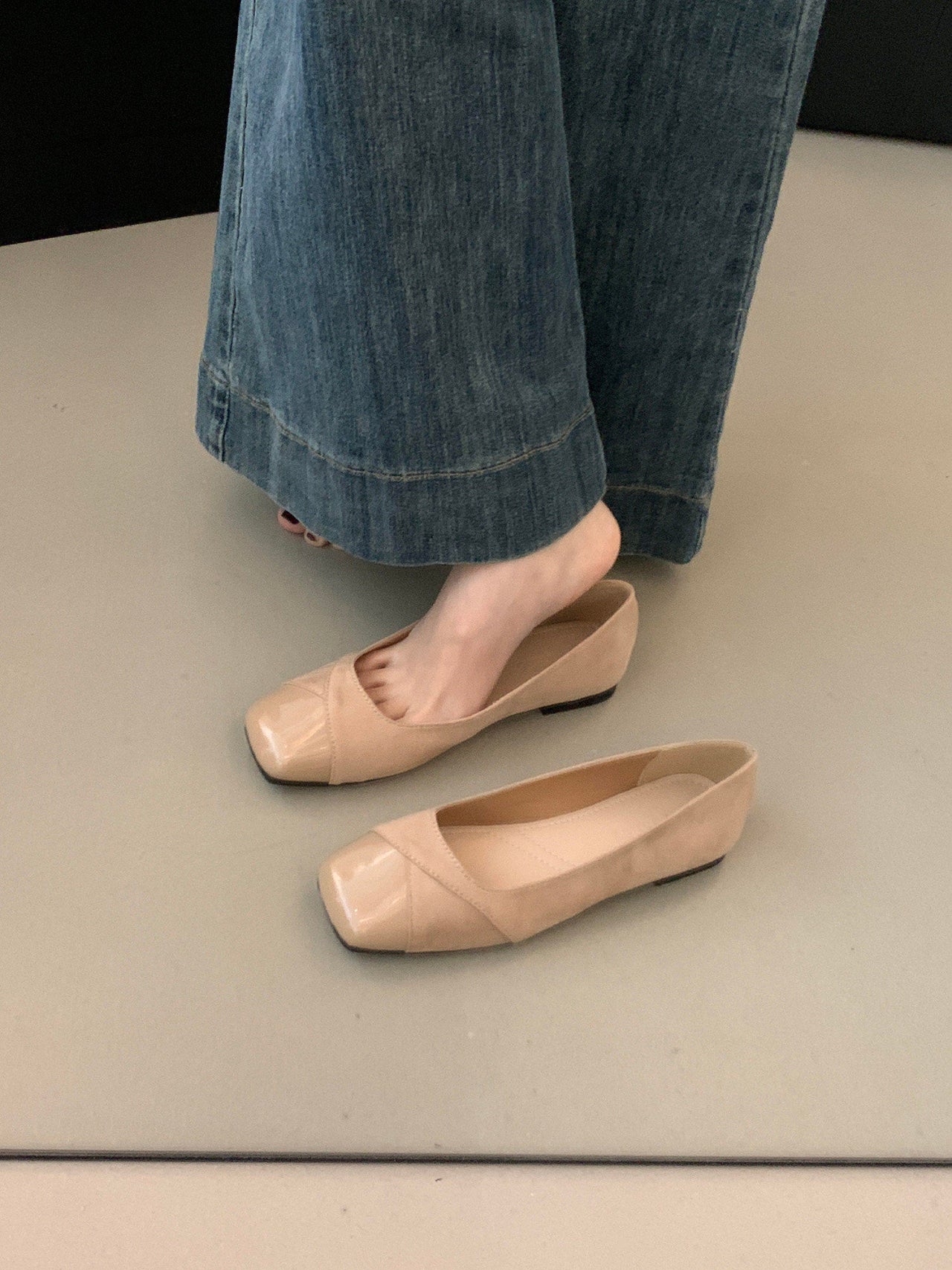 Französische Flachschuhe mit Chunky Absatz