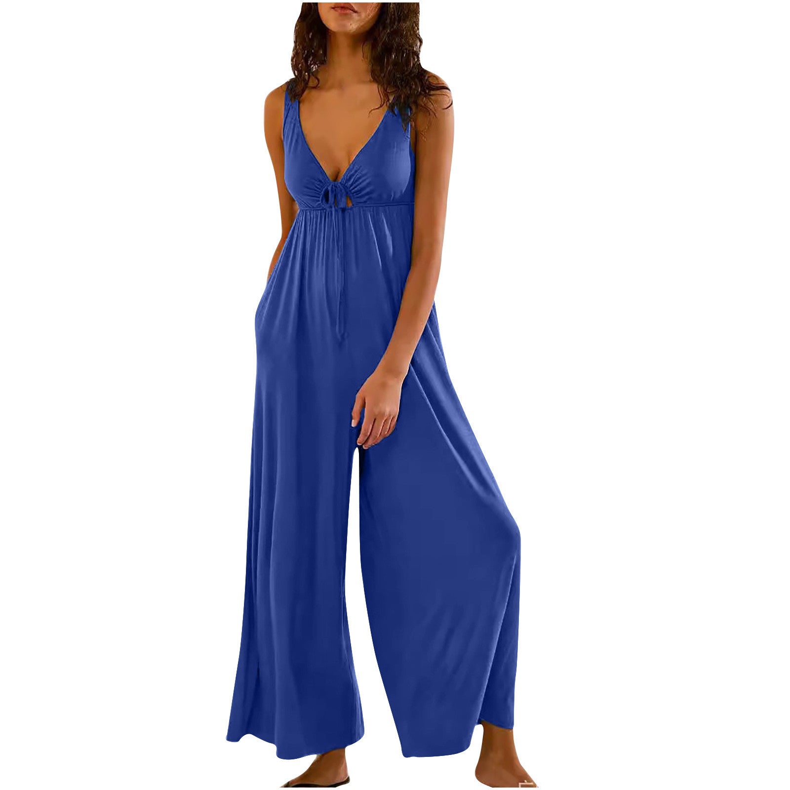 Eleganter Jumpsuit mit weitem Bein und V-Ausschnitt