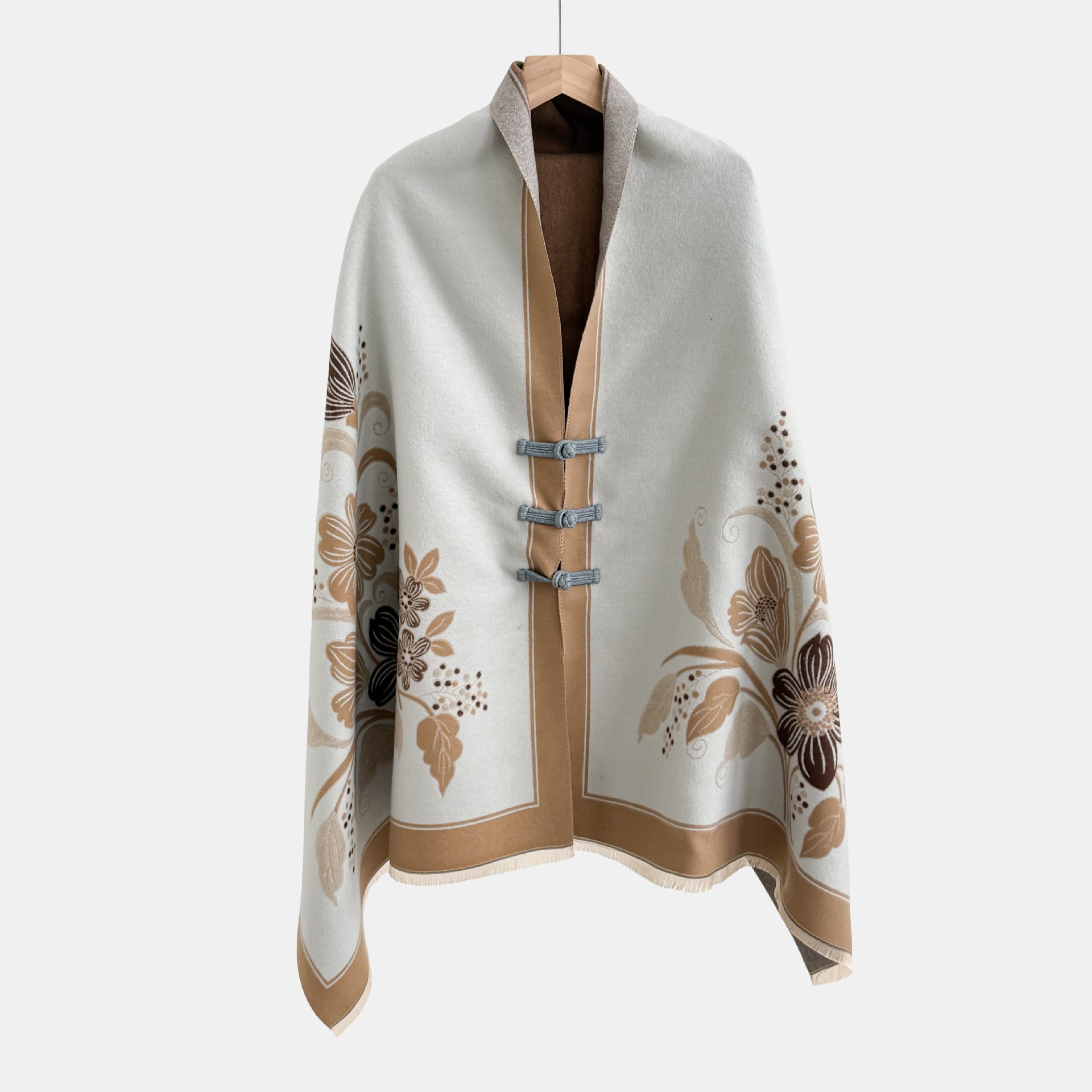 Vintage Jacquard-Schal mit Knopfverschluss