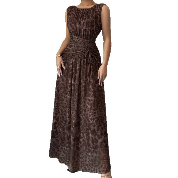 Leopard-Print-Langdress mit Puffrock und justierbarem Gürtel – Bild 1 | LuxeStyle