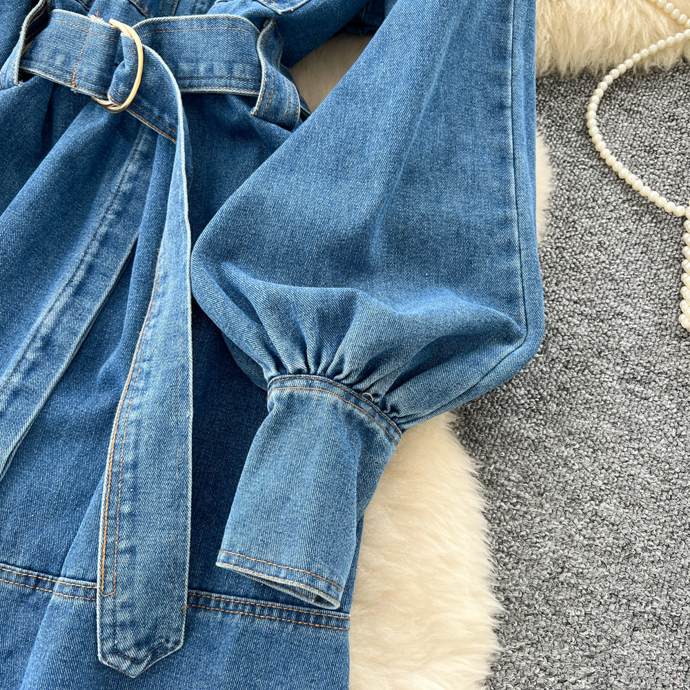 A-Linien Denim-Kleid mit Patchwork-Details – Bild 4 | LuxeStyle