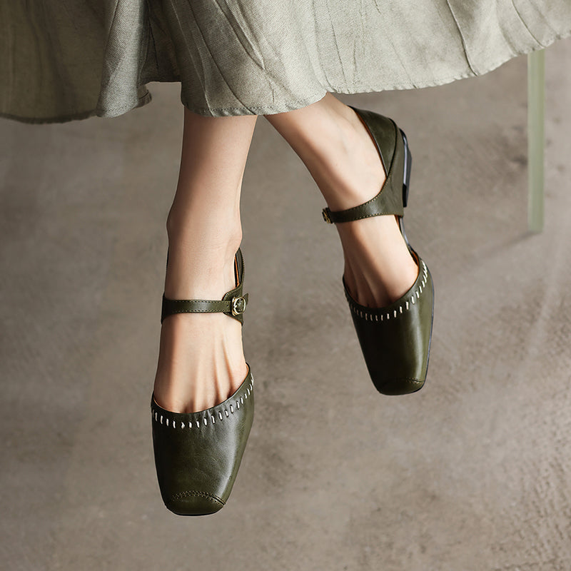 Handgefertigte Mary Jane Flats aus Leder