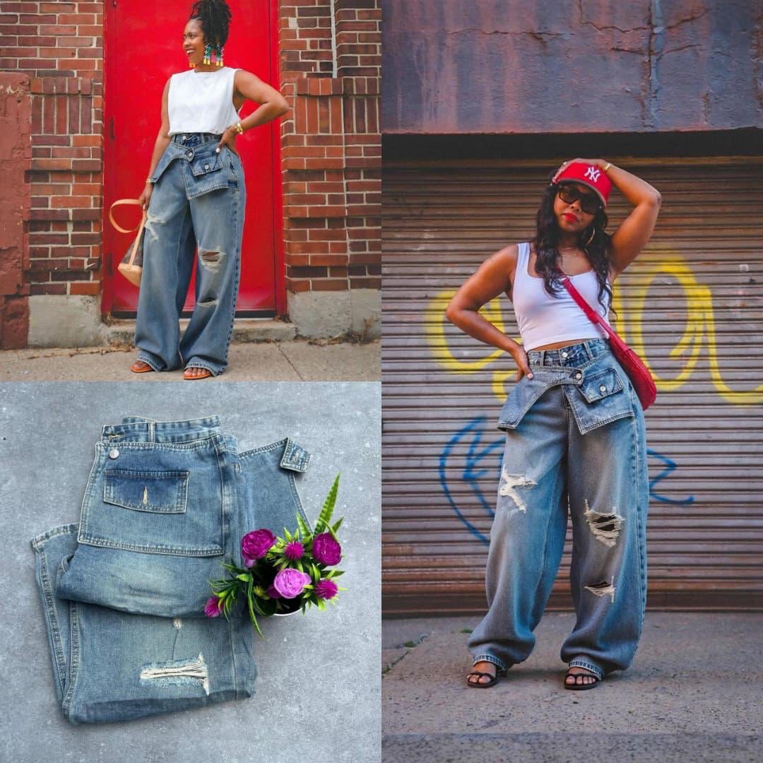 Damen Ripped Straight-Leg Jeans Blau Mid-Rise