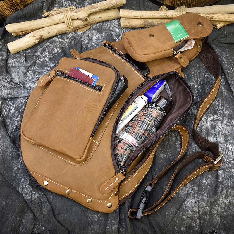 Retro Brusttasche aus echtem Leder
