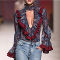 V-Ausschnitt Chiffon-Shirt mit Print | LuxeStyle