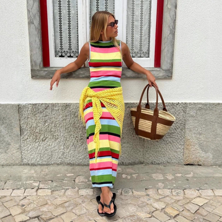 Gestreiftes StrickMaxikleid für Damen