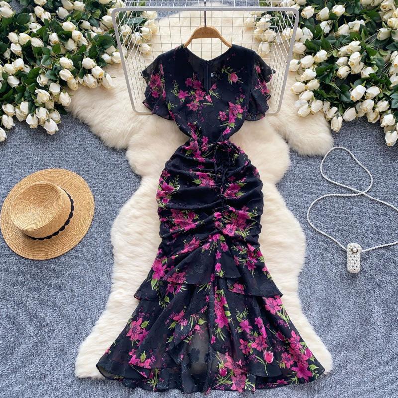 Chiffon-Meerjungfrauenkleid mit Blumenmuster – Bild 8 | LuxeStyle