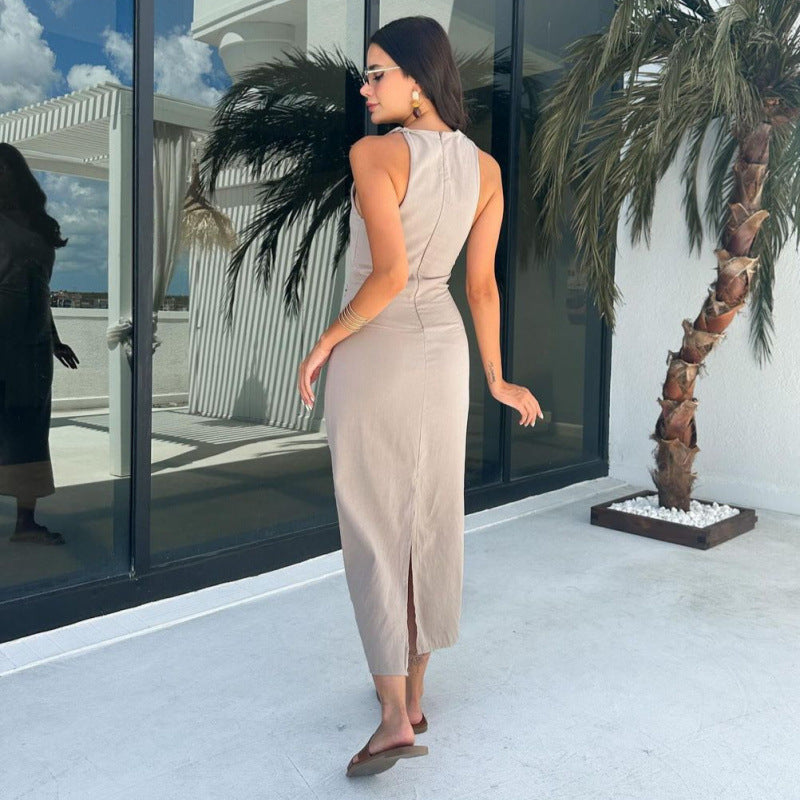 One-Shoulder Bodycon Kleid Khaki – Bild 4 | LuxeStyle