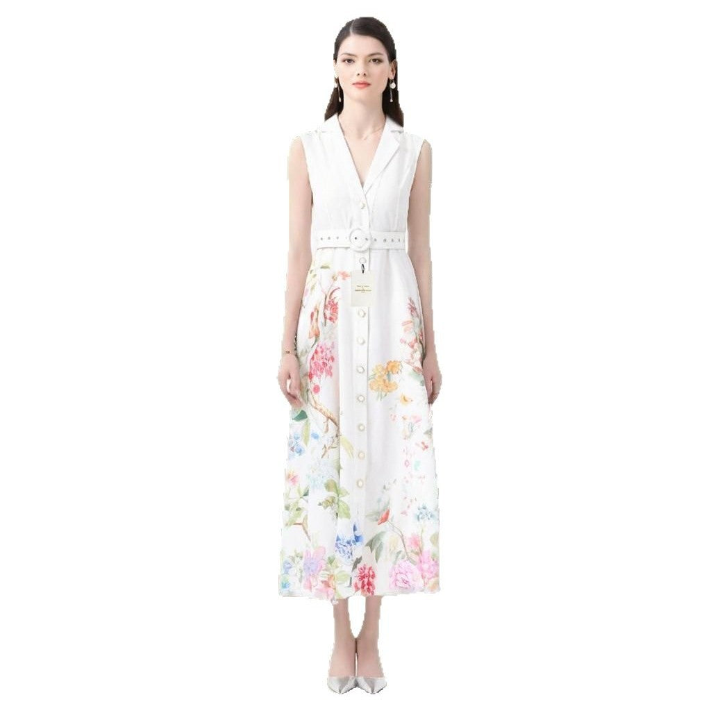 Ärmelloses Maxi-Kleid mit Spitze und Blumenprint