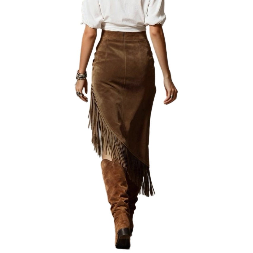High-Waisted Wildleder-Fransenrock für Damen