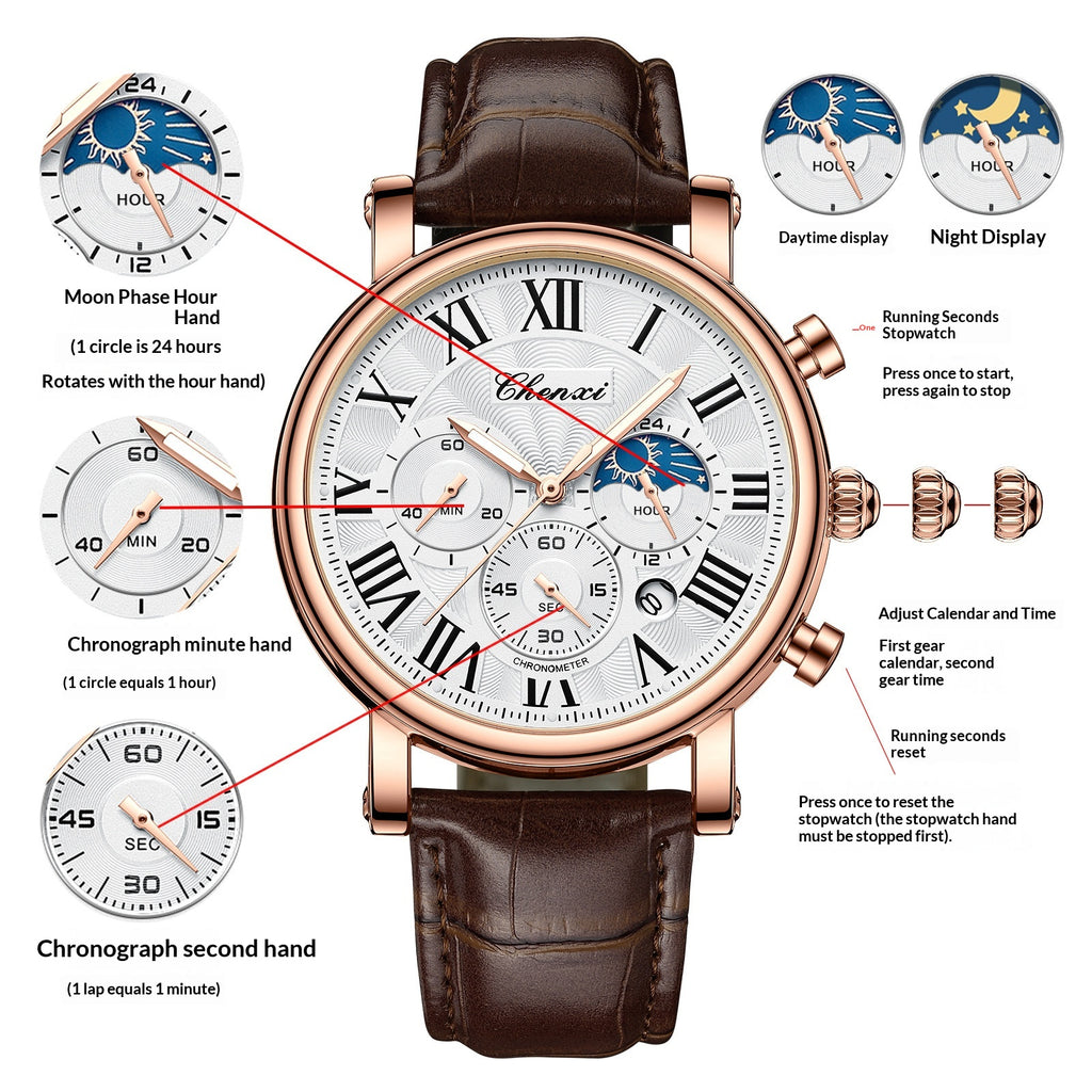 Herren-Armbanduhr mit Mondphase und Kalender – Bild 5 | LuxeStyle