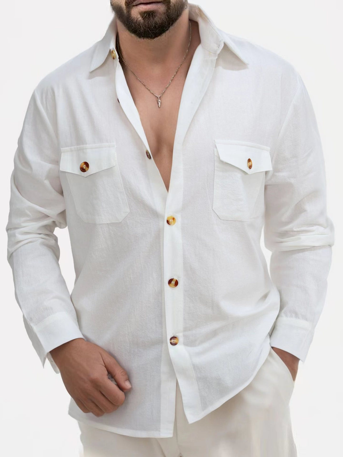 V-Ausschnitt Langarmshirt mit Brusttasche – Bild 3 | LuxeStyle