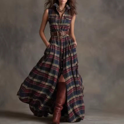 Retro Damen-Kleid mit Karomuster und Revers – Bild 2 | LuxeStyle