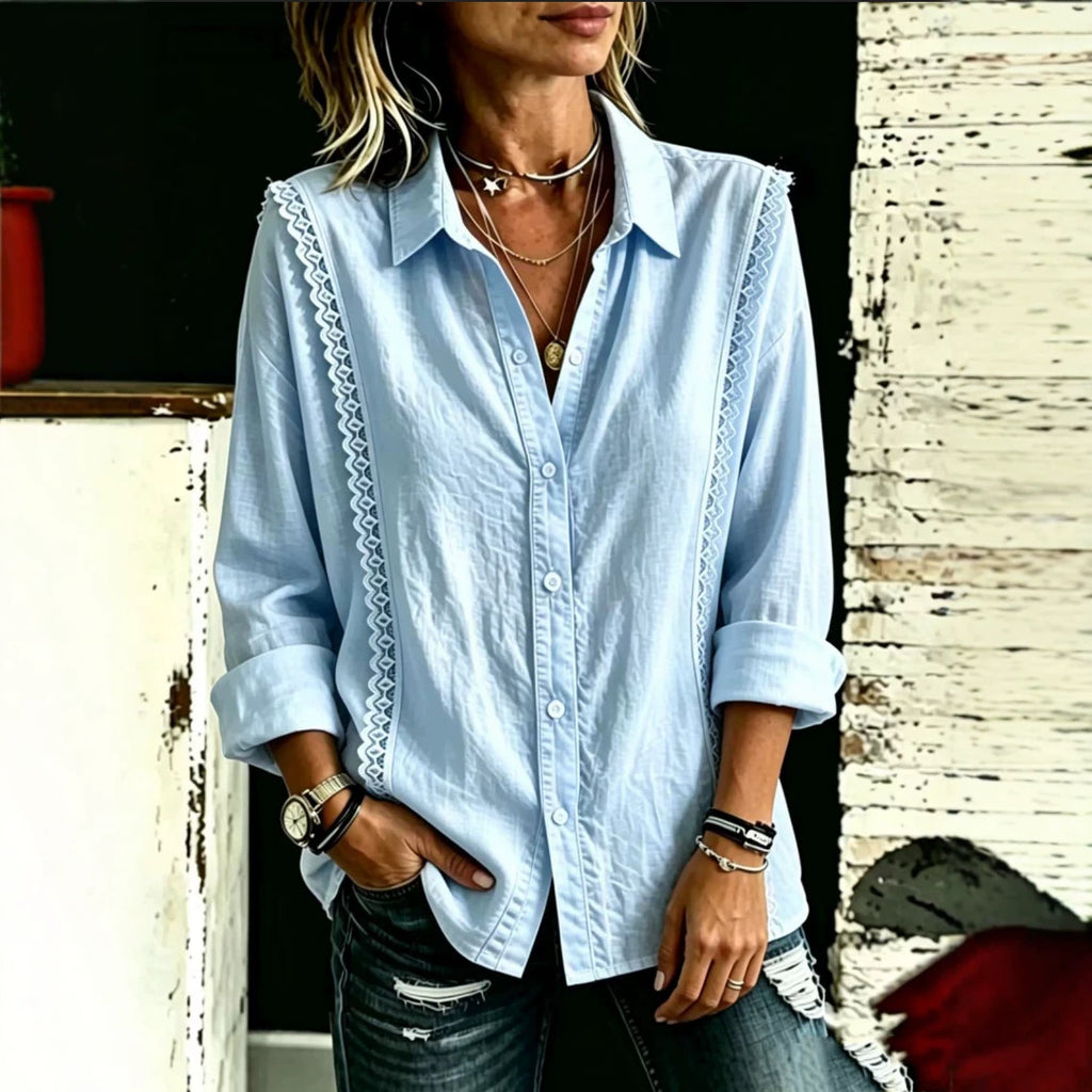 Bluse mit Spitze und langen Ärmeln