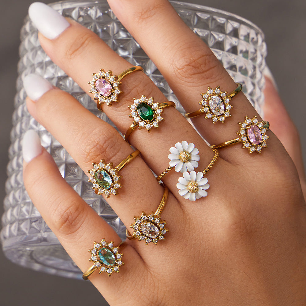 Sonnenblumen-Ring mit Zirkonia, vergoldet – Bild 10 | LuxeStyle