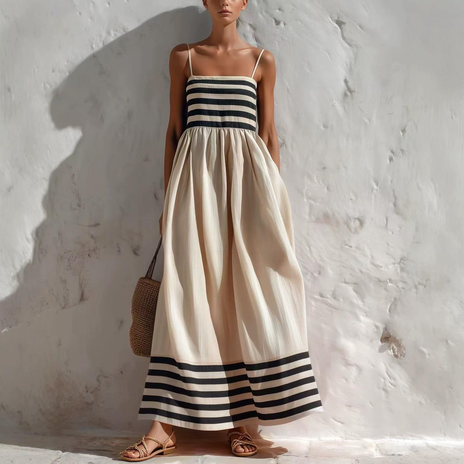 Gestreiftes Leinen-Patchwork Slipdress