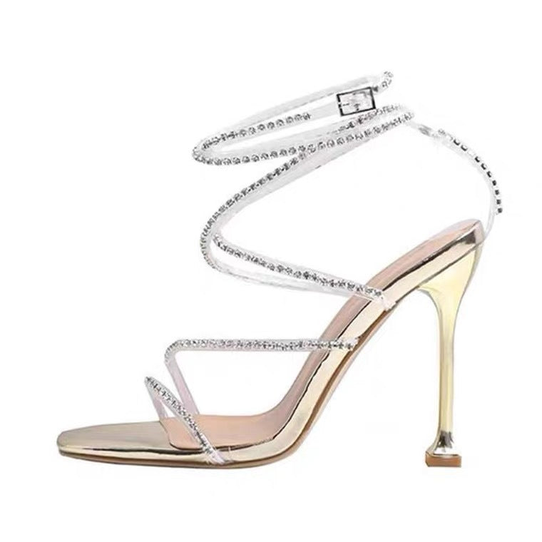 Riemchen High Heels mit offener Spitze
