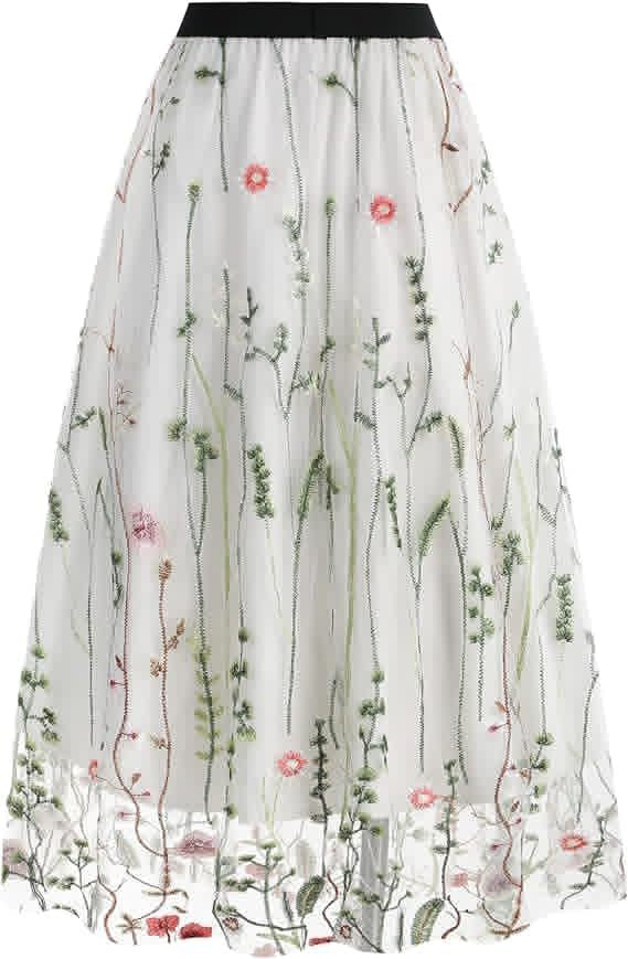 Damen-A-Linie Tüllrock Blumenmuster
