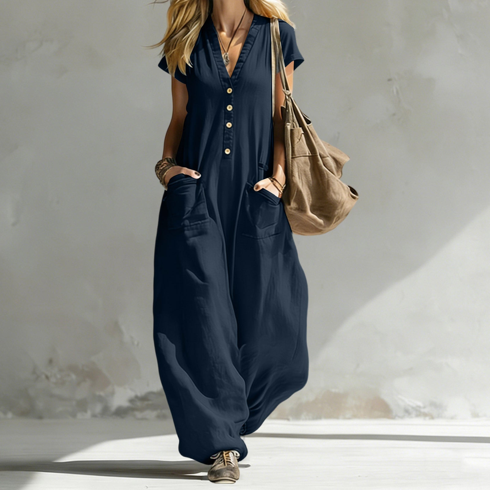 Kurzer Jumpsuit mit V-Ausschnitt