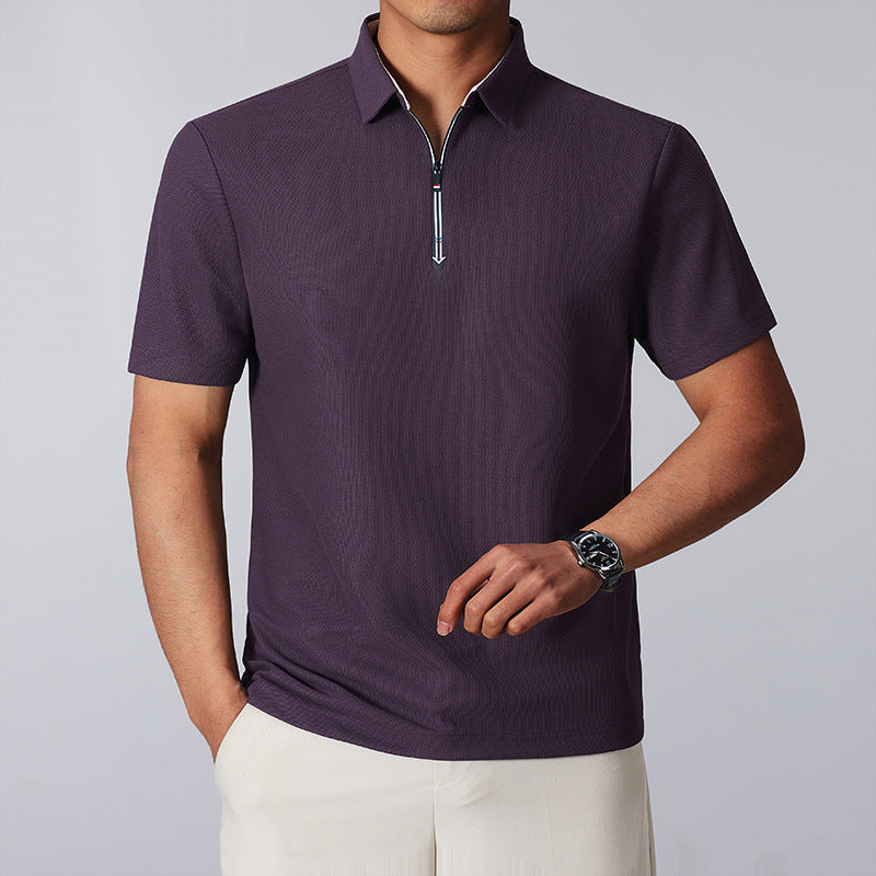 Kurzarm-Shirt mit Stehkragen und Reissverschluss | LuxeStyle