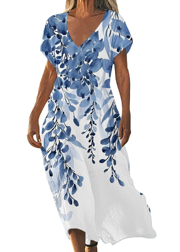 V-Ausschnitt Freizeitkleid Kurzarm