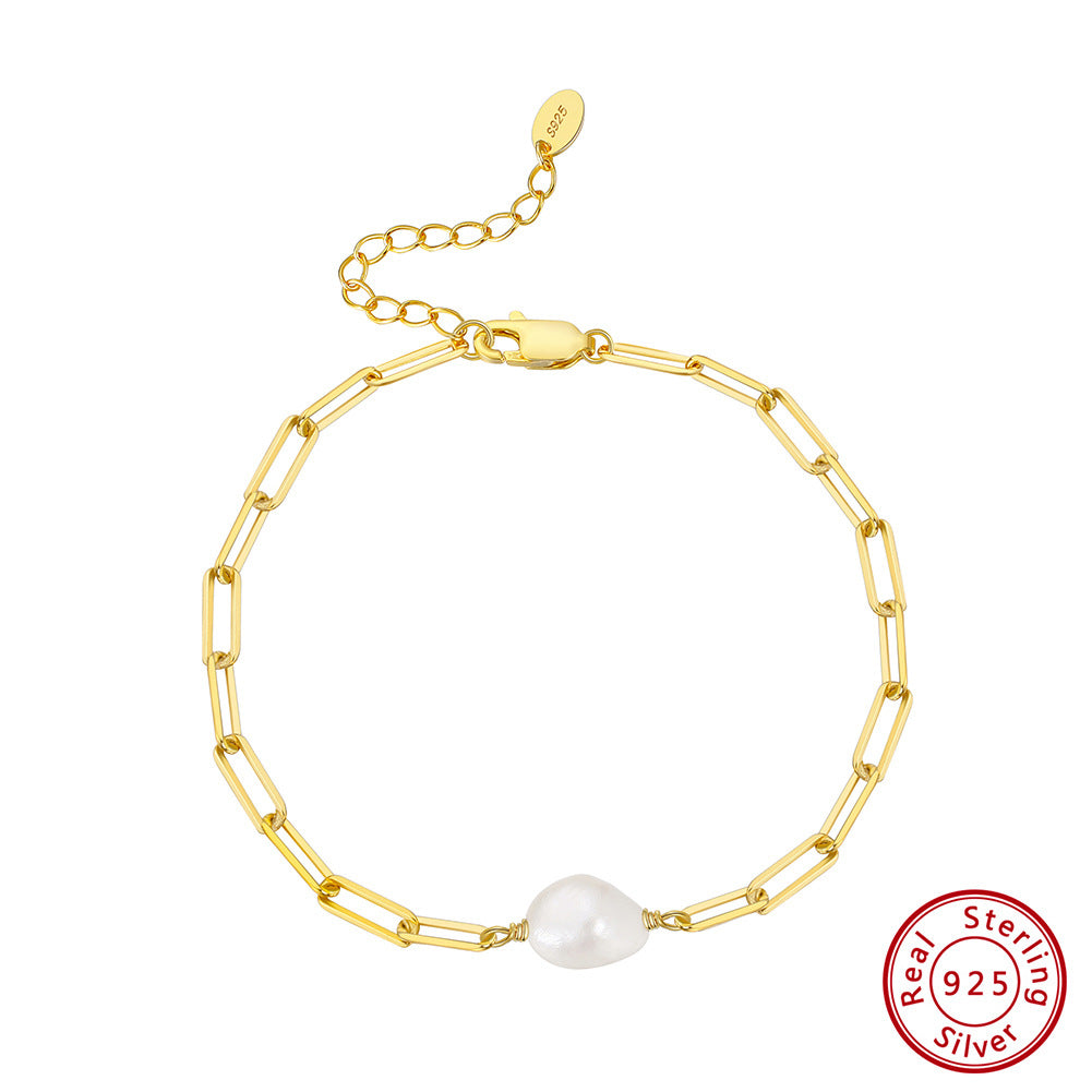 Barockperlen-Armband mit Paperclip-Kette