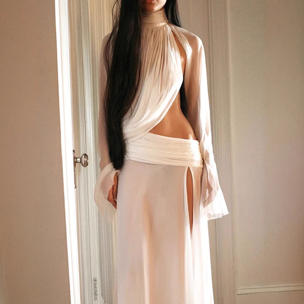 Elegantes Maxikleid mit Schlitz und Falten