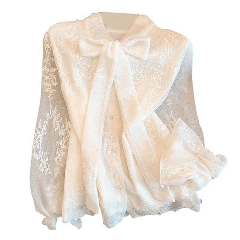 Elegante Jacquard-Bluse mit Schnürung