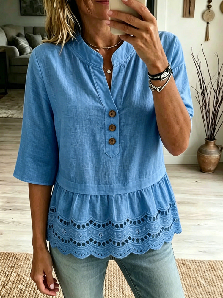 Damen V-Shirt mit 7/8-Ärmeln