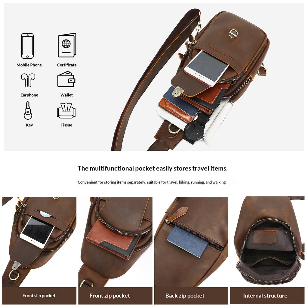 Vintage Crazy Horse Leder Umhängetasche – Ansicht 3