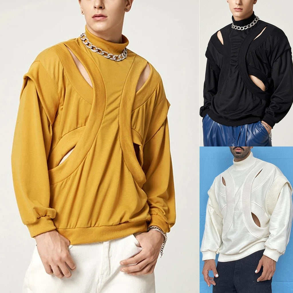 Herren Langarmshirt mit Stehkragen und Ueberzupfschulter
