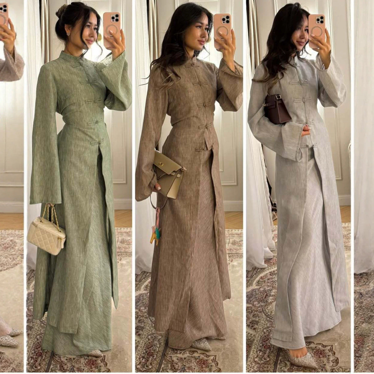 Vintage Langarm-Kleid mit Stehkragen