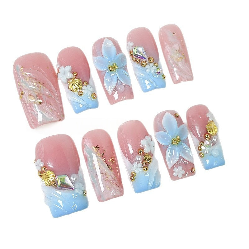 Handgemachte Wearable Nails – Blau-Pinker Farbverlauf – Ansicht 2