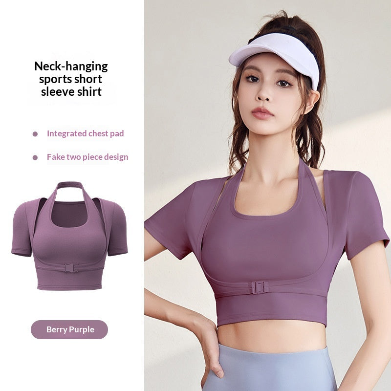 Halterneck Yoga-Top Kurzarm für Damen