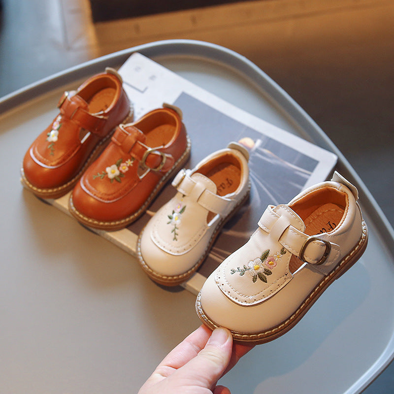 Mädchen Leder Prinzessinnen-Schuhe mit Stickerei