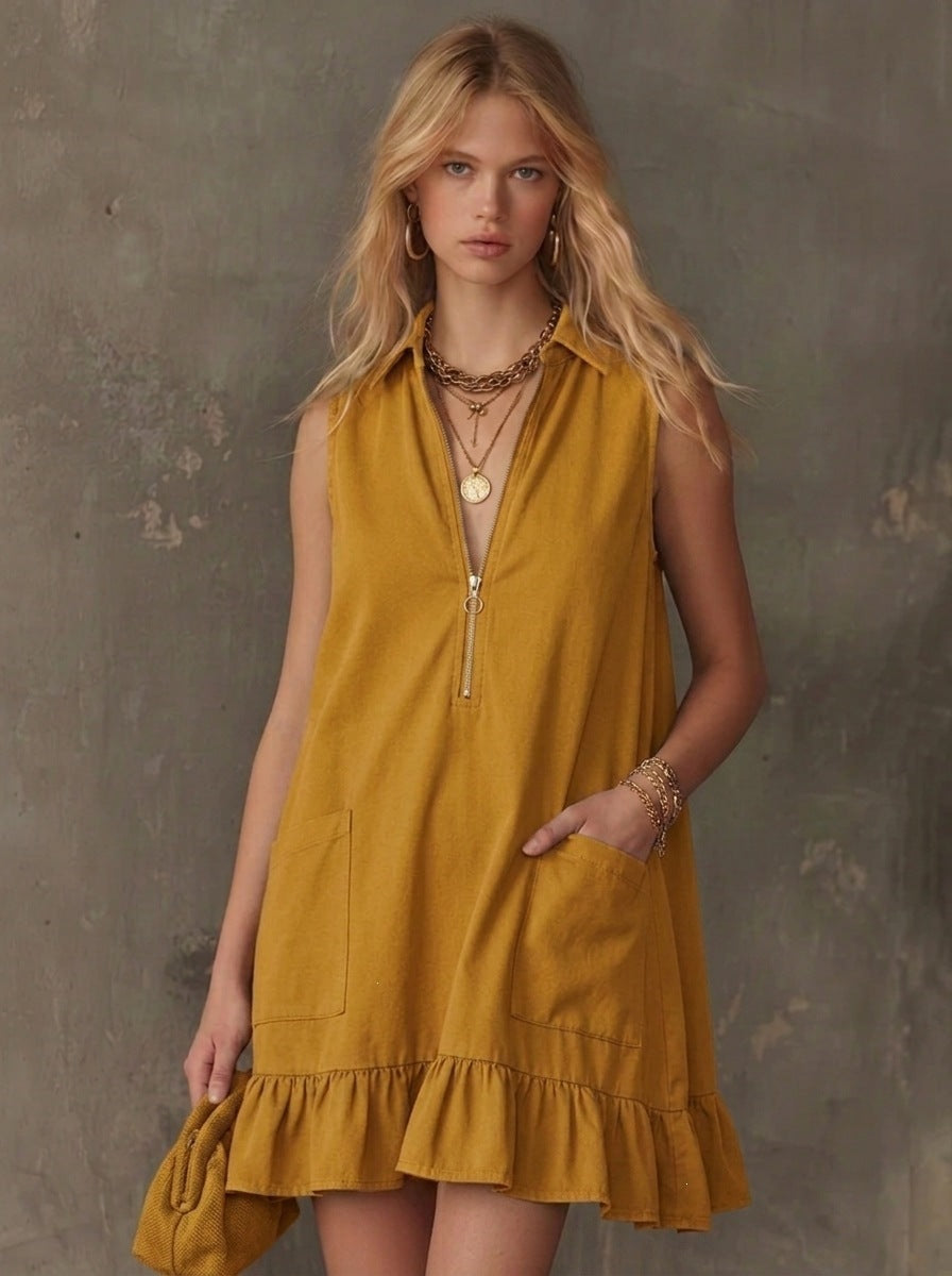 Ärmelloses V-Neck Rüschenkleid mit Taschen – Bild 8 | LuxeStyle