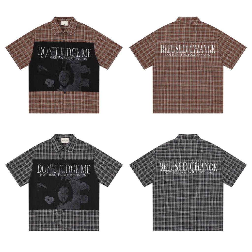 Retro Color-Block Patchwork Plaid Hemd