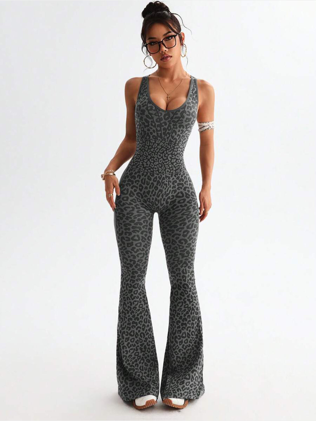 Nahtloser Leopard Jumpsuit für Yoga & Fitness