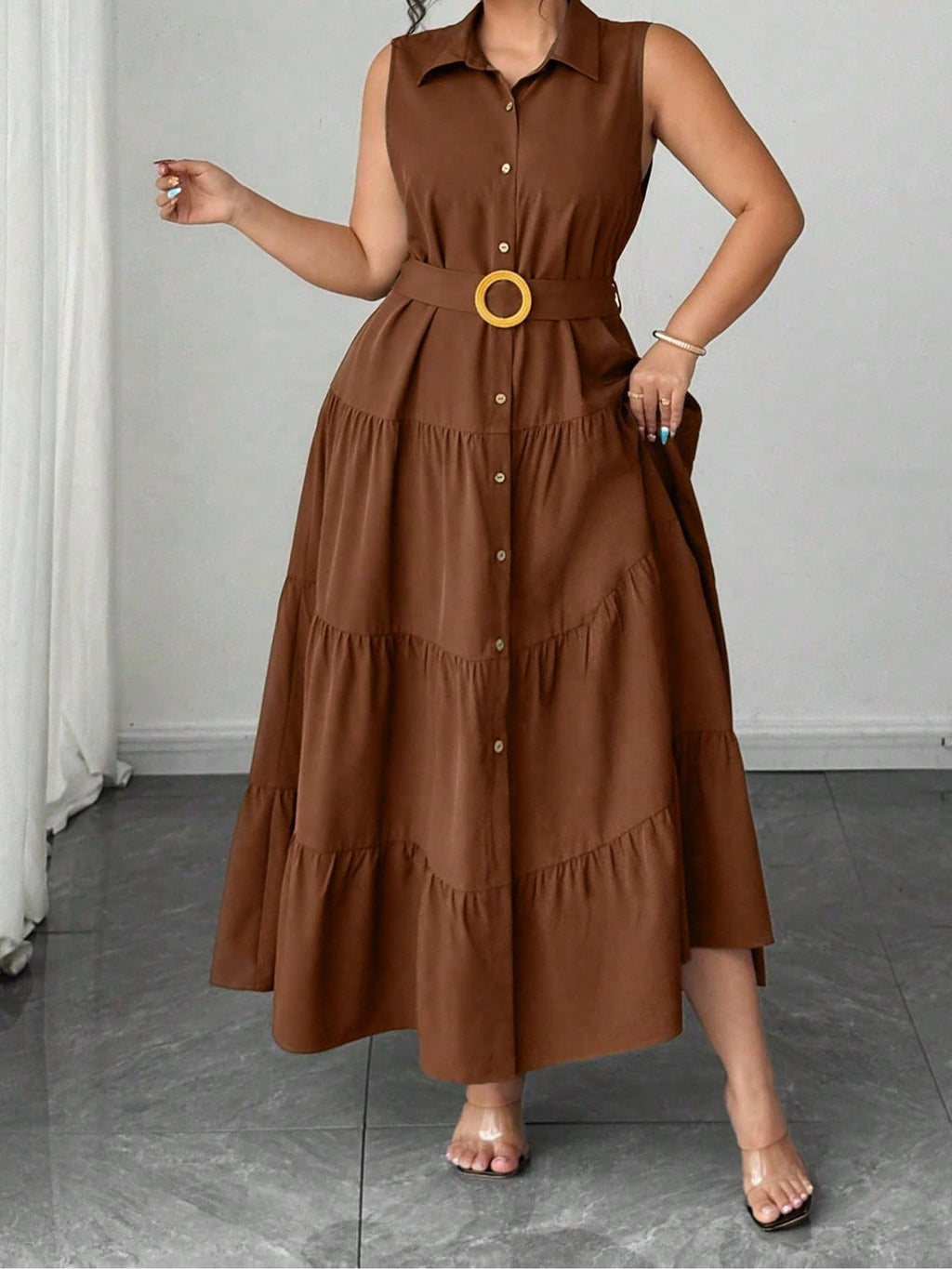 Armee-Grünes Kleid mit Gürtel