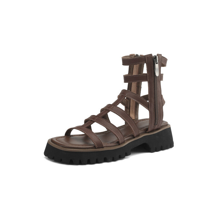 Retro Casual Plateau Sandalen – Schwarz/Braun | LuxeStyle