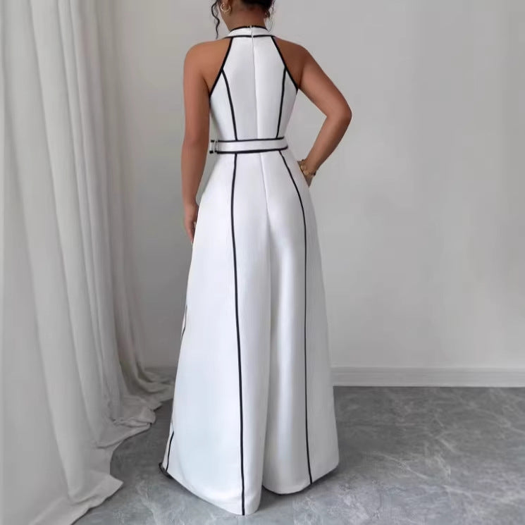 Gestreifter ärmelloser Jumpsuit mit weitem Bein