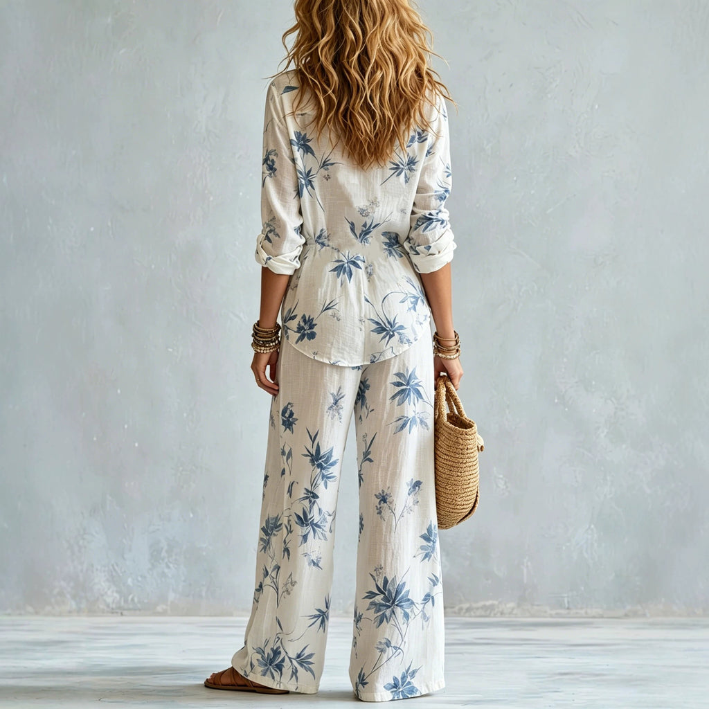 Boho-Chic Resort-Set: Hemd & weite Hose für Damen