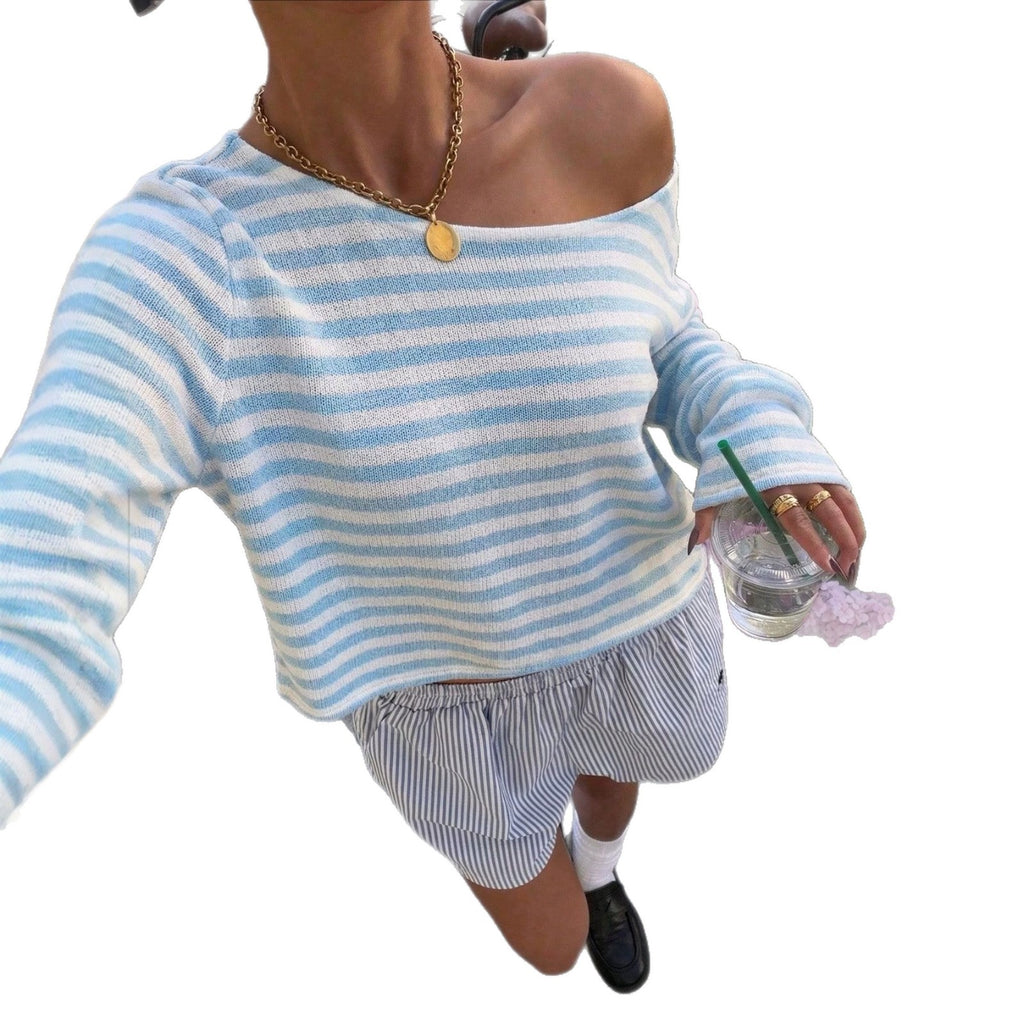 Gestreiftes Stricktop mit langen Ärmeln