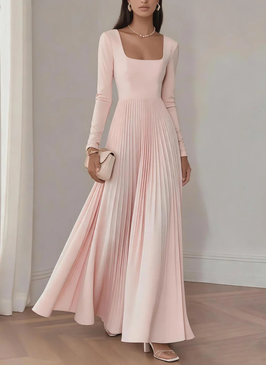 Midi-Kleid mit eckigem Ausschnitt und langen Ärmeln
