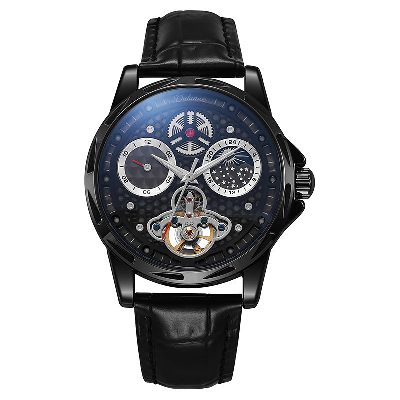 Wasserdicht Leuchtend Luxus-Trend Automatik Leder-Stahl-Armbanduhr