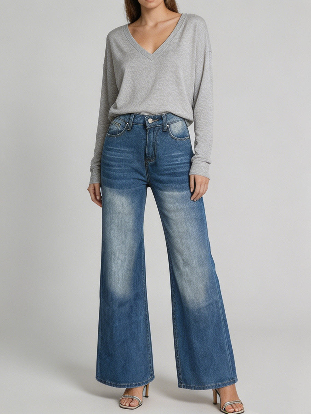 Washed Straight-Leg Commuter Jeans