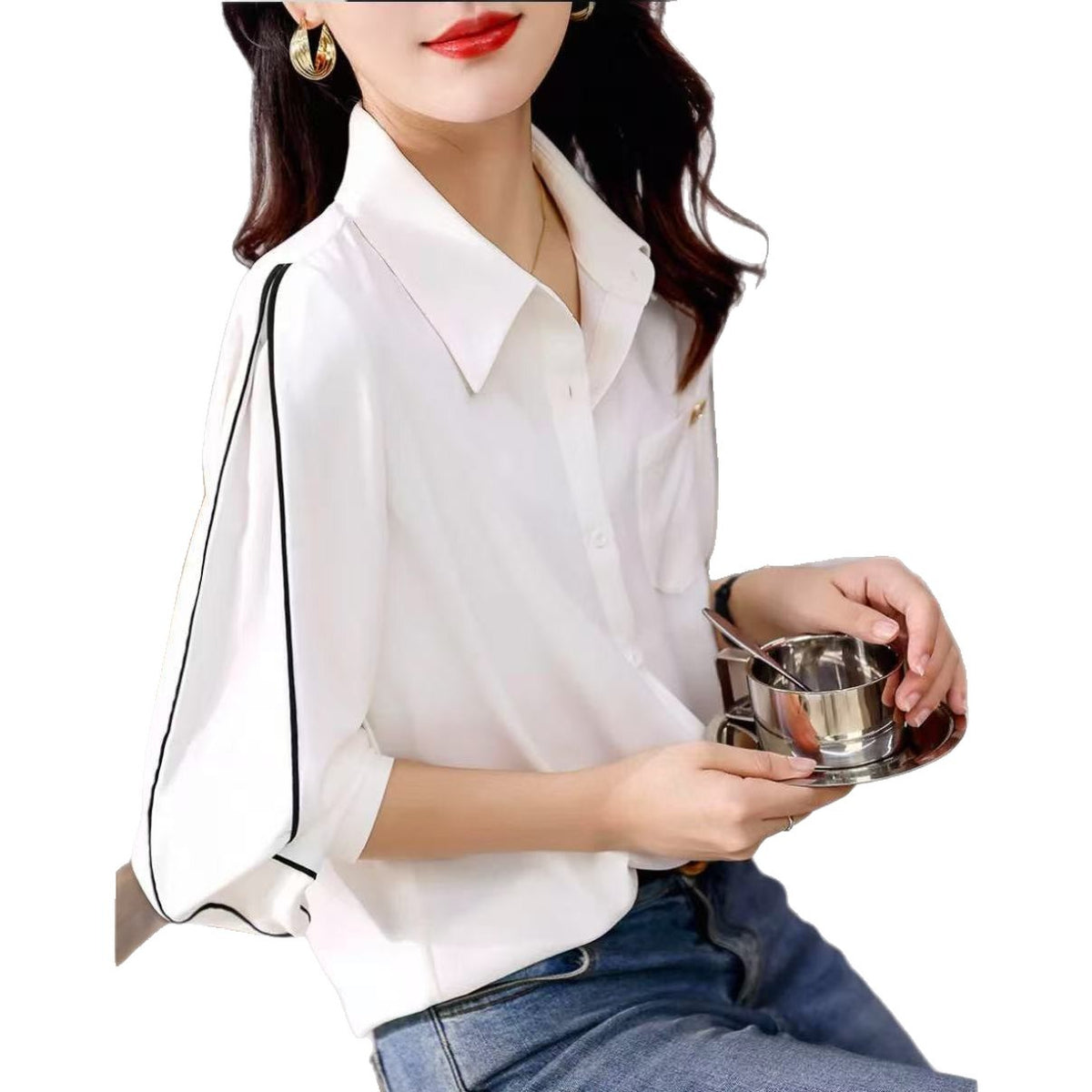 Weisses Langarmshirt im Casual-Stil – Bild 4 | LuxeStyle