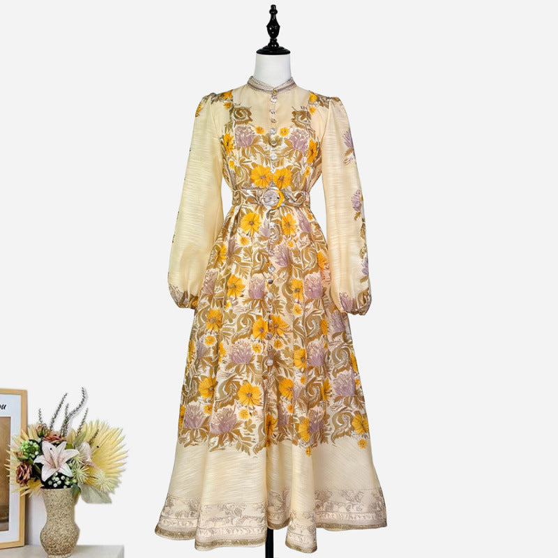 Midi-Kleid mit Stehkragen und Puffärmeln – Bild 17 | LuxeStyle