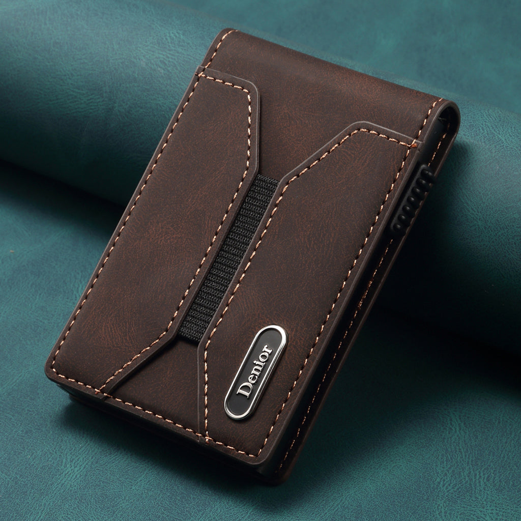 Leder-Kartenetui mit Knopf und elastischem Band